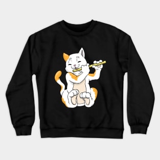 Beautiful cat is playing the flute Crewneck Sweatshirt